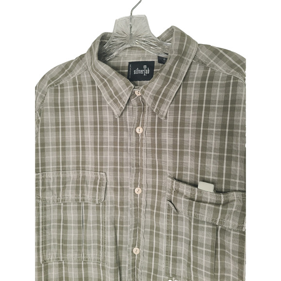 Vtg 90s Levis SilverTab Shirt Men XL Button Up Green Plaid Pockets Y2K Grunge - Picture 2 of 9
